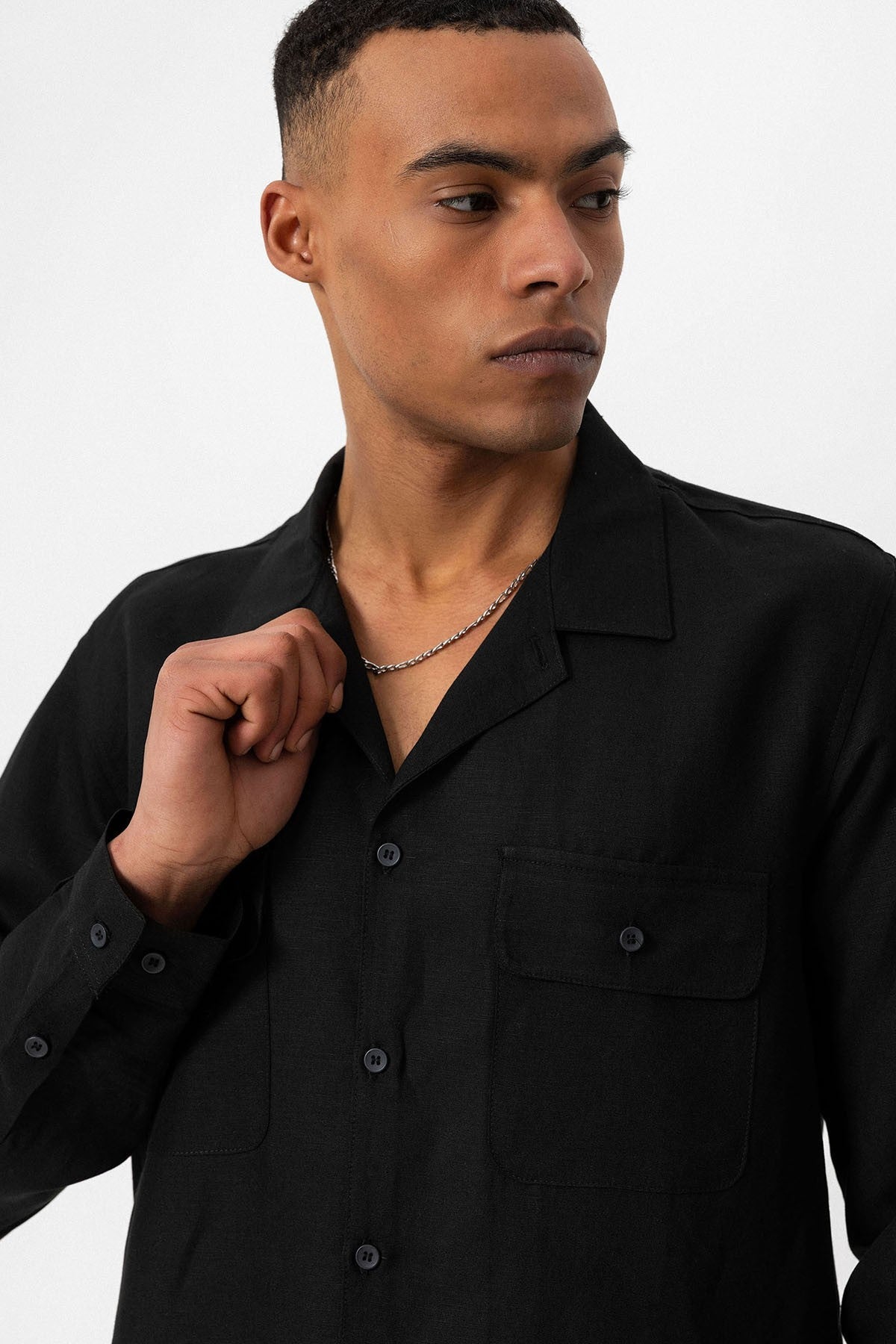 Antioch Apache Collar Linen-Blend Long-Sleeve Men's Shirt