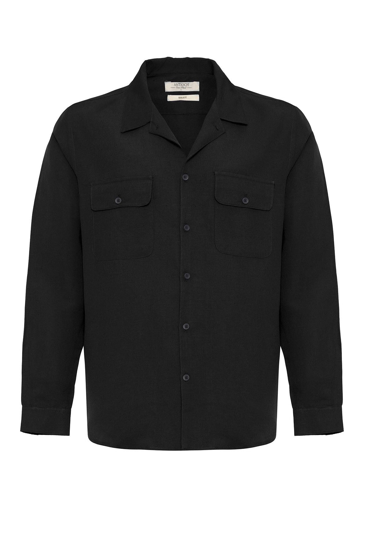 Antioch Apache Collar Linen-Blend Long-Sleeve Men's Shirt