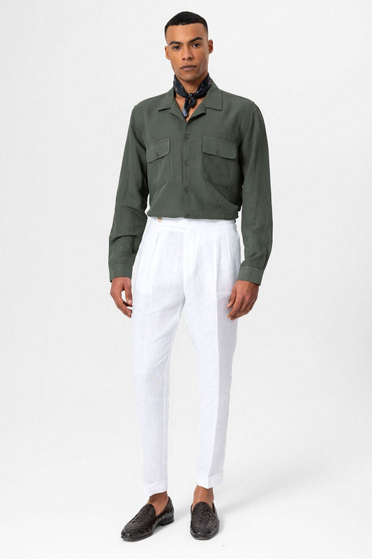 Antioch Apache Collar Linen-Blend Long-Sleeve Men's Shirt