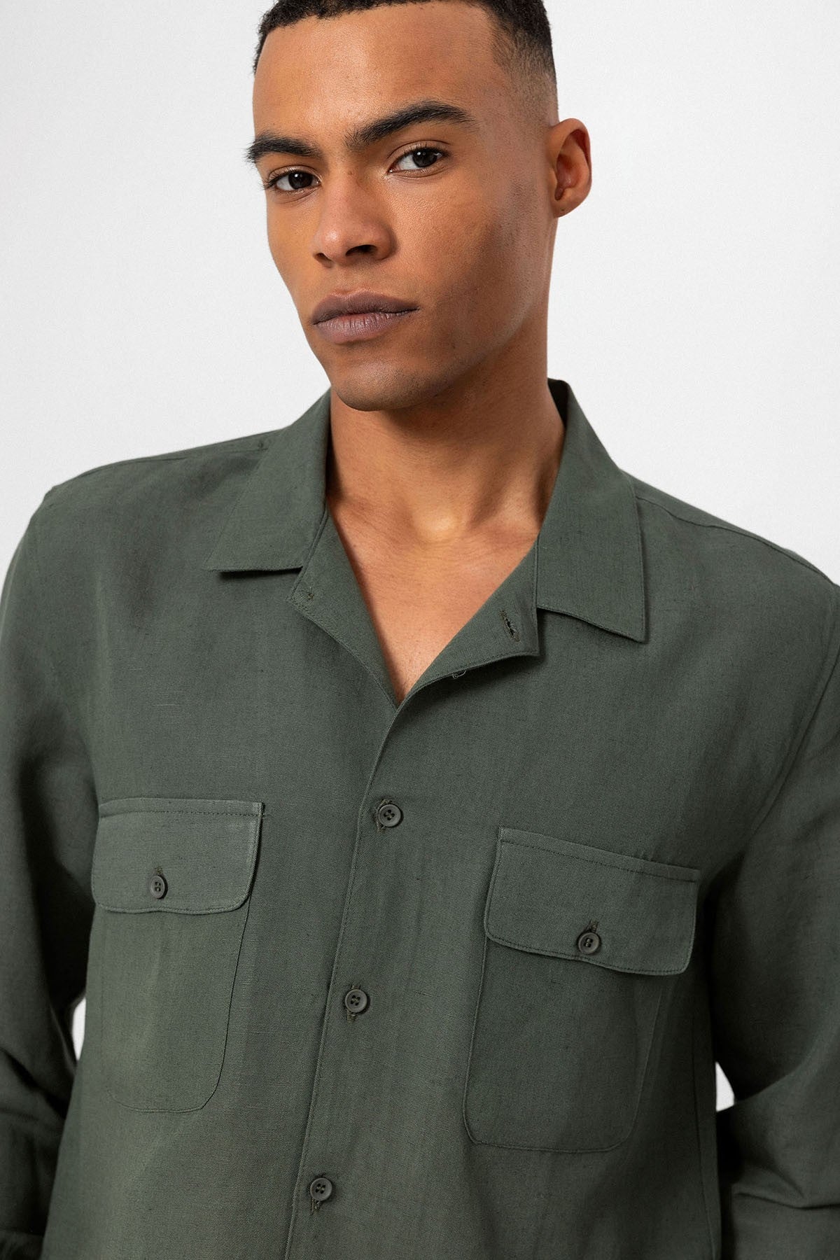 Antioch Apache Collar Linen-Blend Long-Sleeve Men's Shirt
