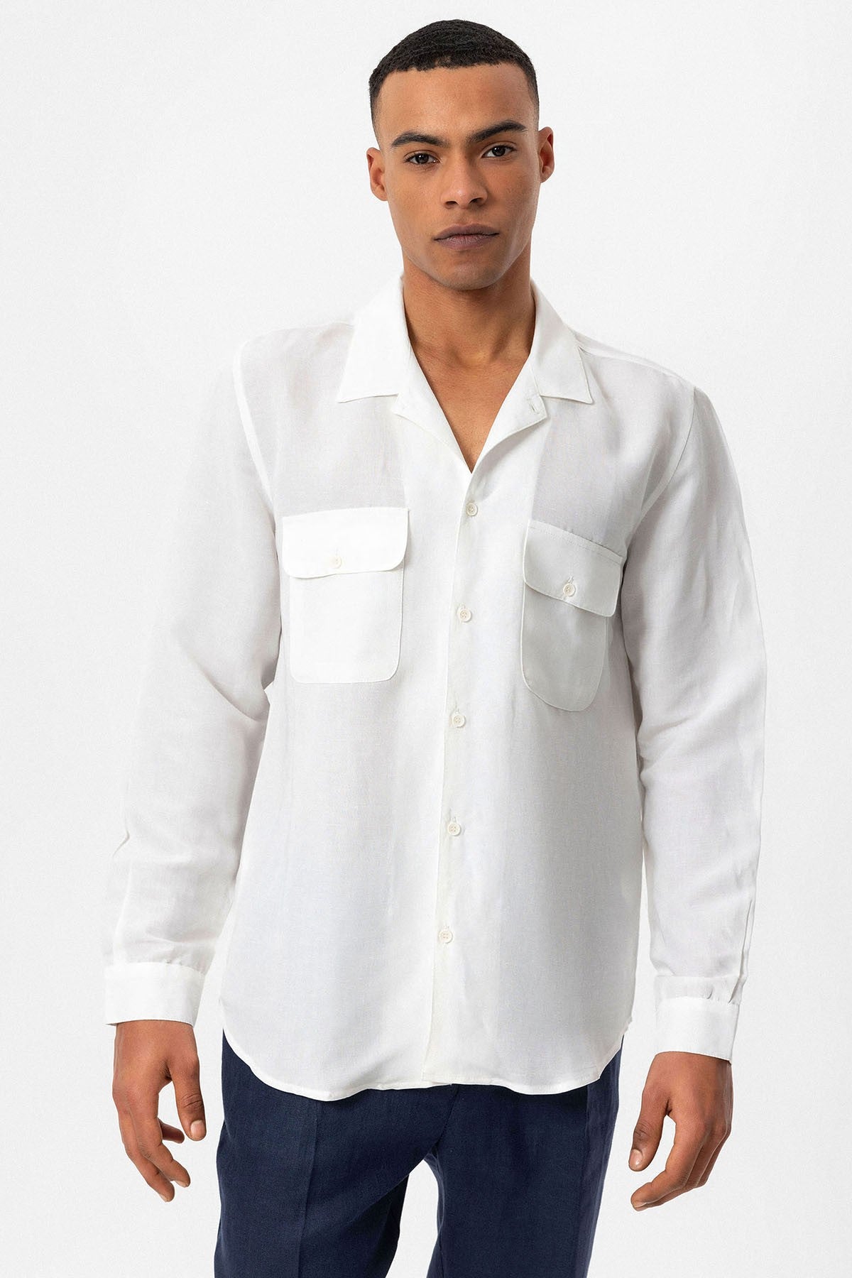 Antioch Apache Collar Linen-Blend Long-Sleeve Men's Shirt