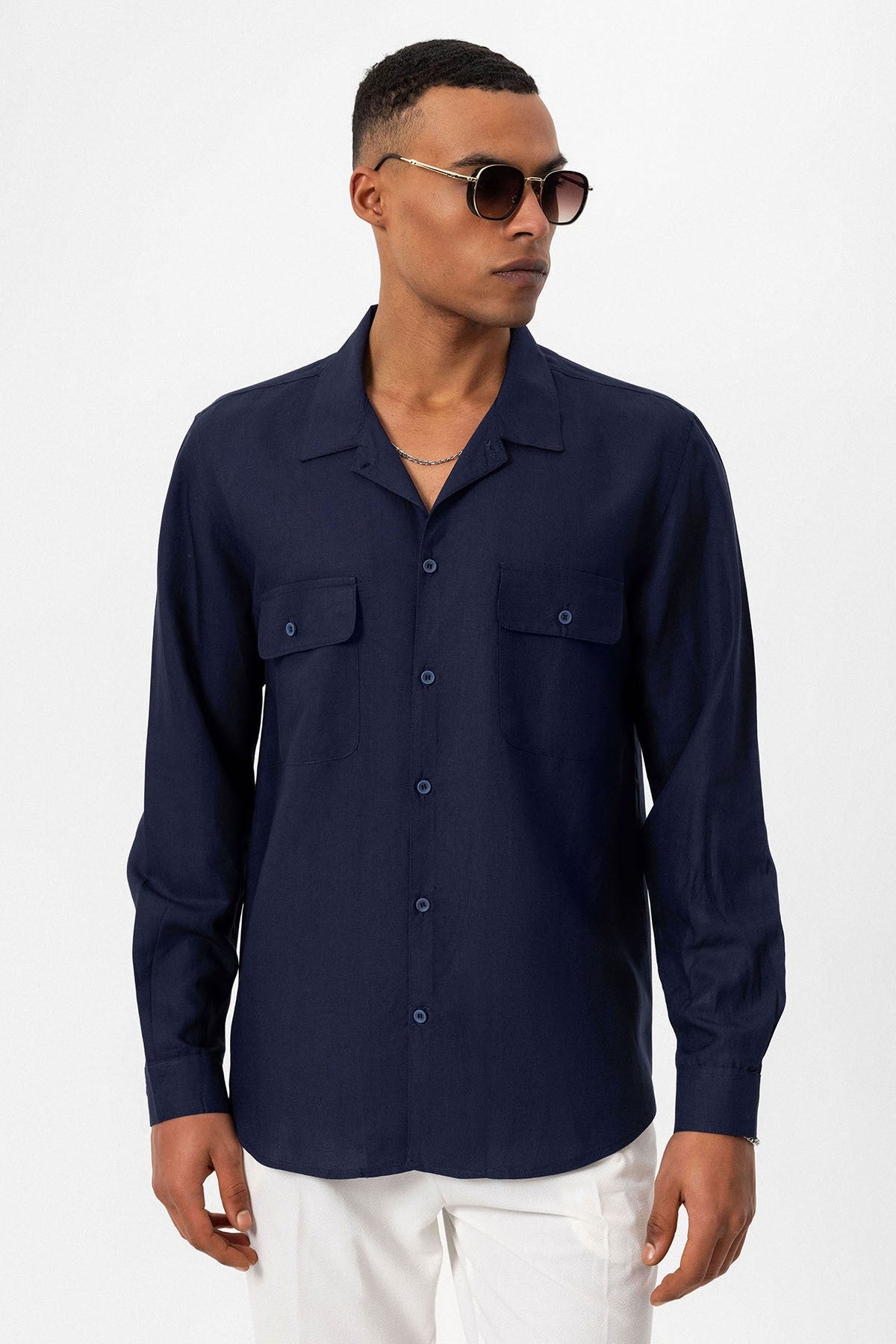 Antioch Apache Collar Linen-Blend Long-Sleeve Men's Shirt