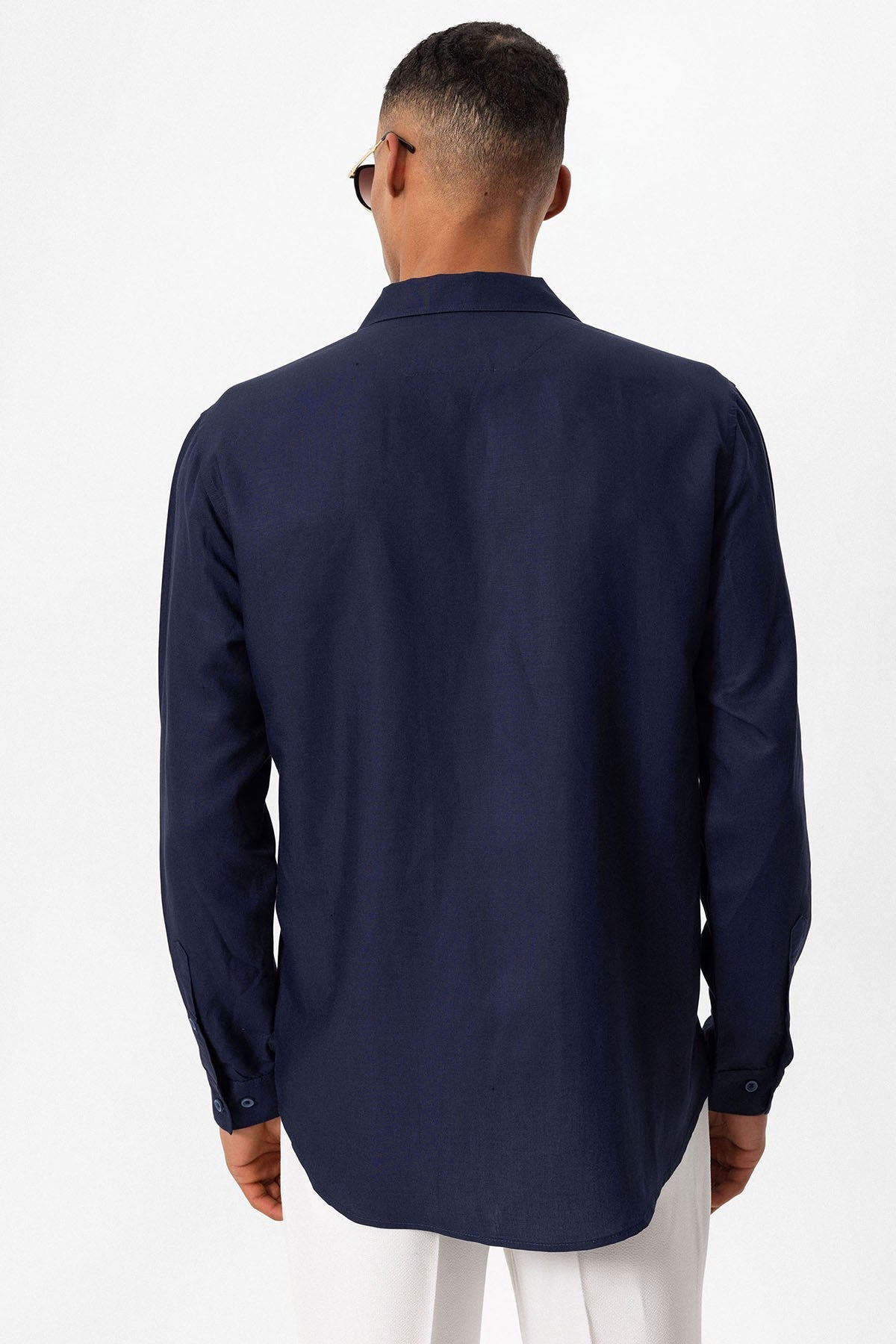 Antioch Apache Collar Linen-Blend Long-Sleeve Men's Shirt