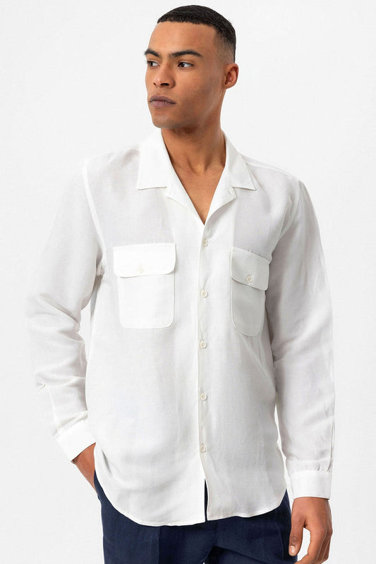 Antioch Apache Collar Linen-Blend Long-Sleeve Men's Shirt
