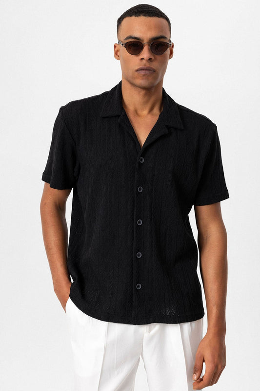 Antioch Men's Shirt with Apache Collar and Knitted Pattern