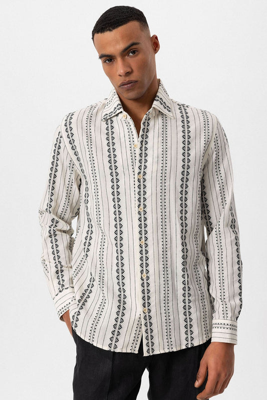Antioch Long-Sleeved Men's Shirt with Ethnic Pattern