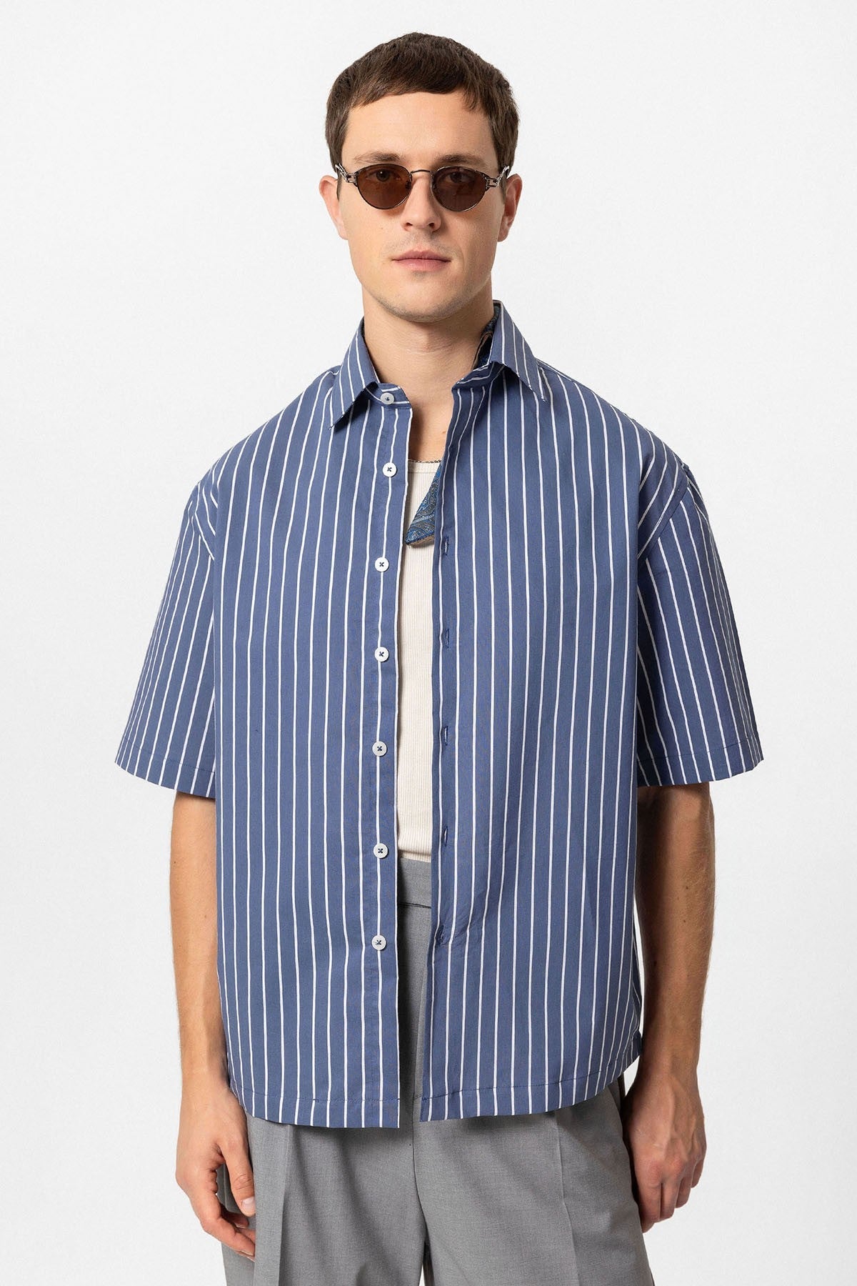 Antioch Oversized Short-Sleeve Striped Men's Shirt