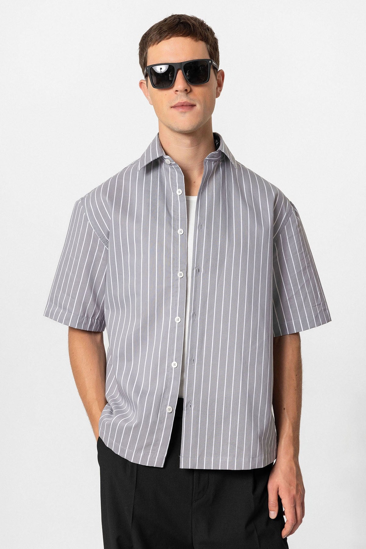 Antioch Oversized Short-Sleeve Striped Men's Shirt