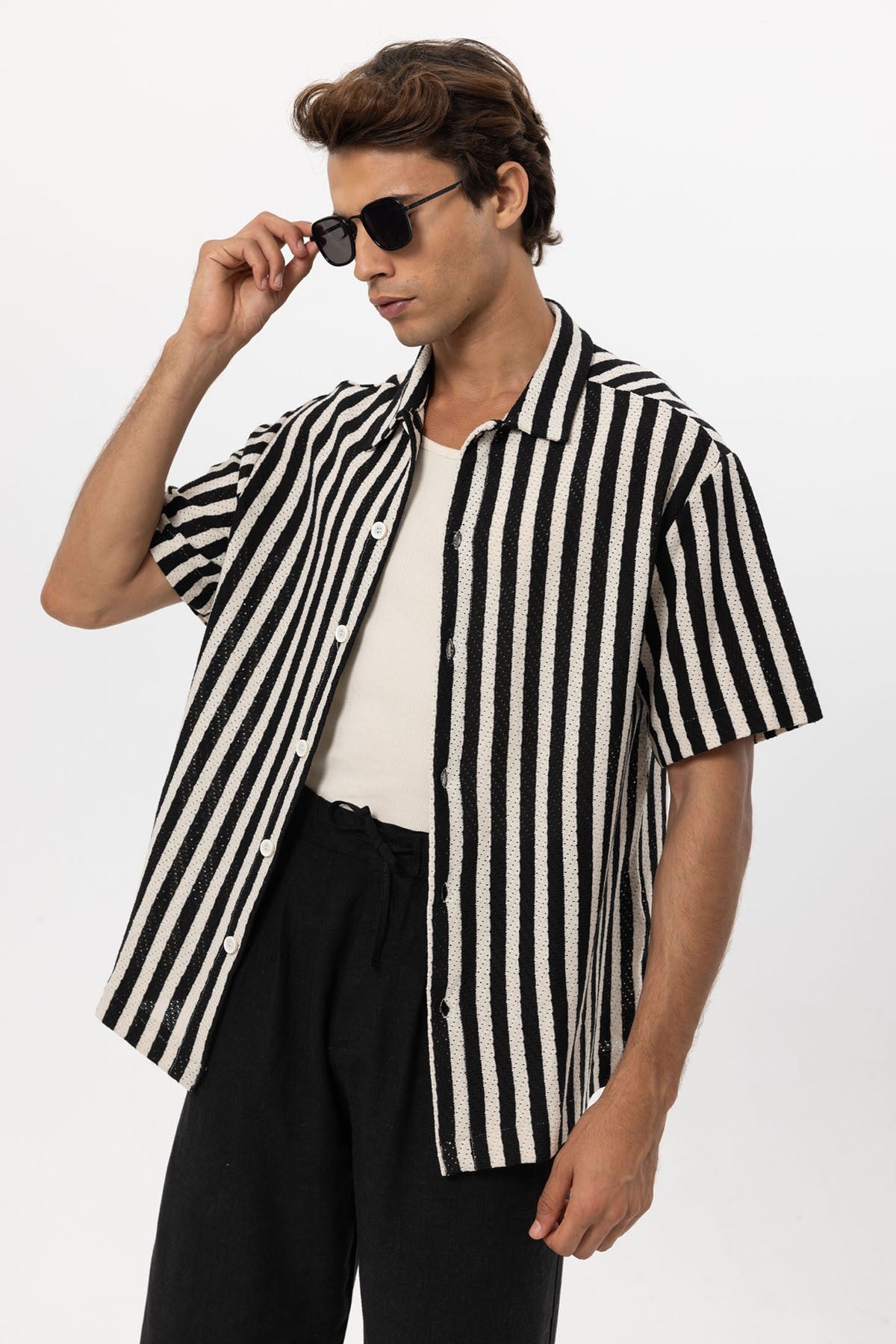 Antioch Oversized Openwork Striped Men's Shirt