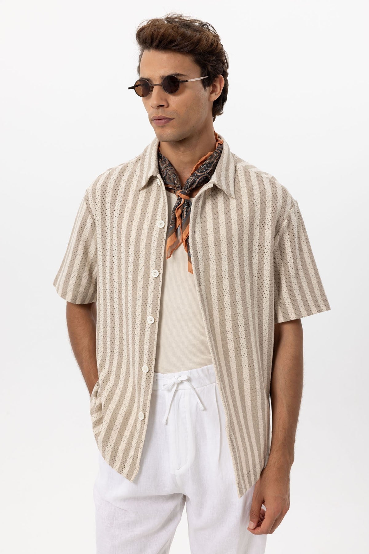 Antioch Oversized Openwork Striped Men's Shirt