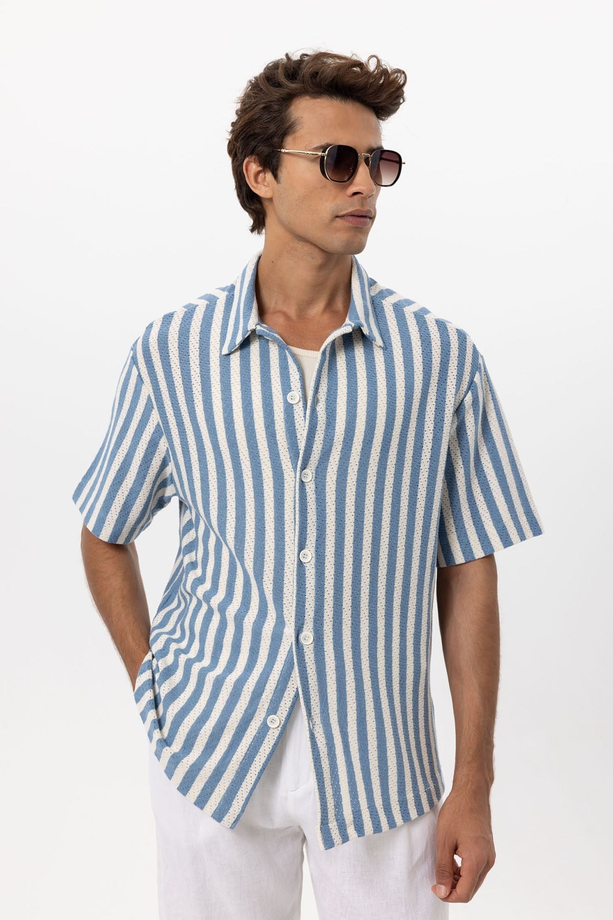 Antioch Oversized Openwork Striped Men's Shirt