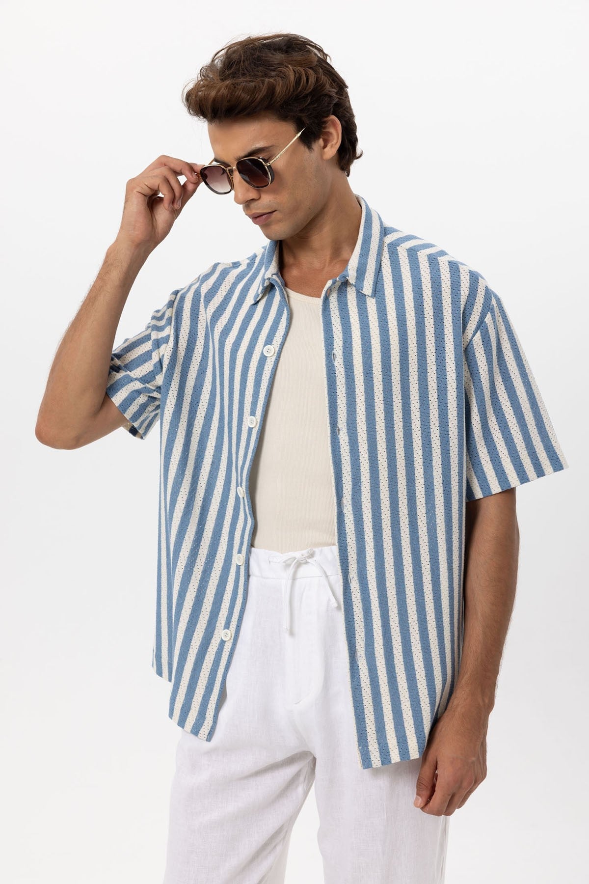 Antioch Oversized Openwork Striped Men's Shirt