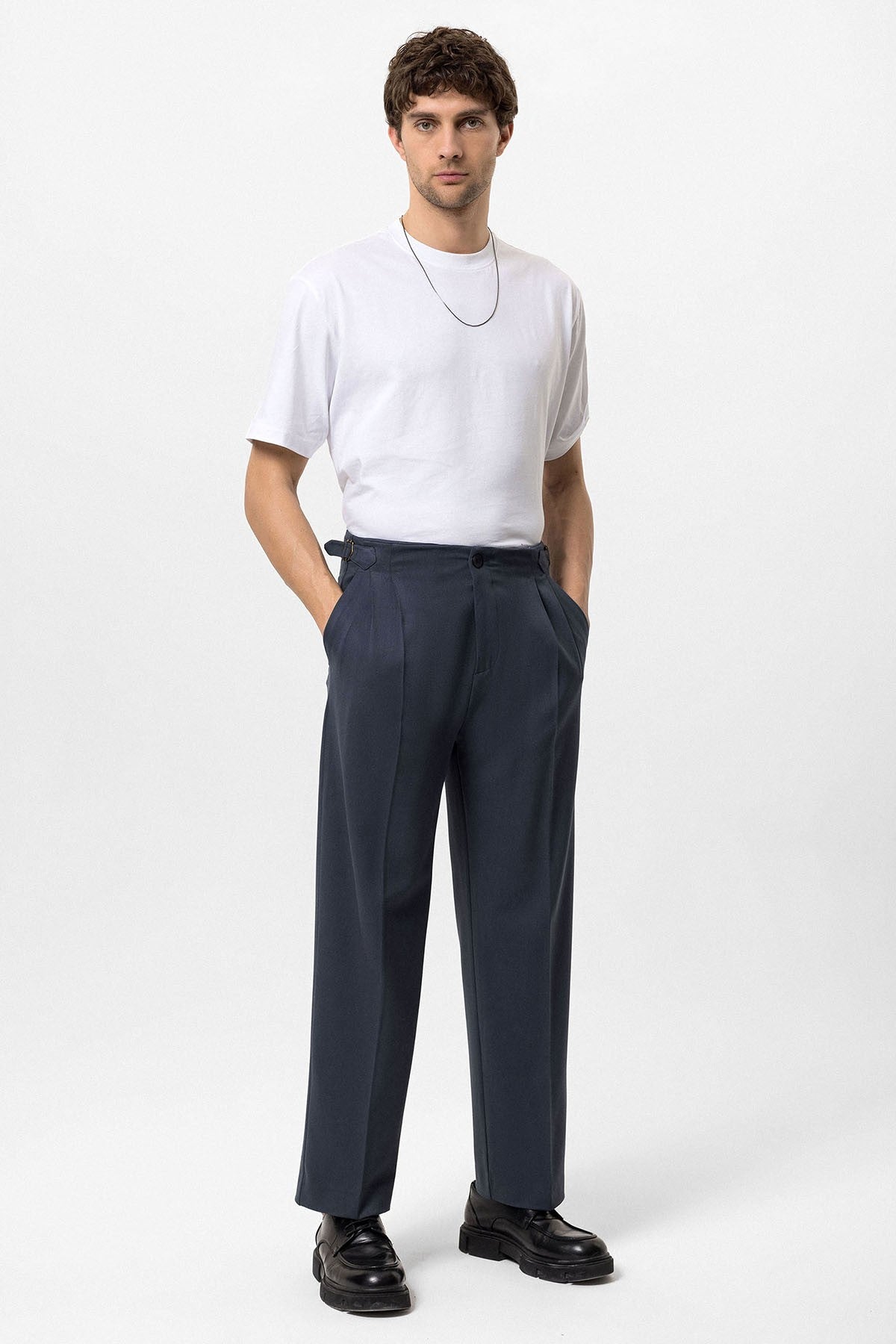 Antioch High-Waisted Men's Pants with Buckle Detail and Relaxed Fit