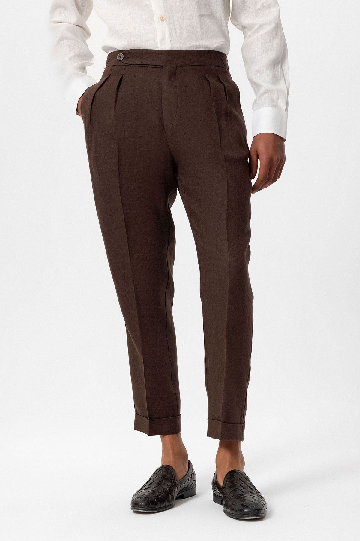 100% Linen High-Waisted Pleated Men's Pants
