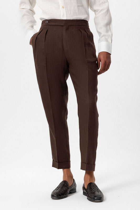 100% Linen High-Waisted Pleated Men's Pants