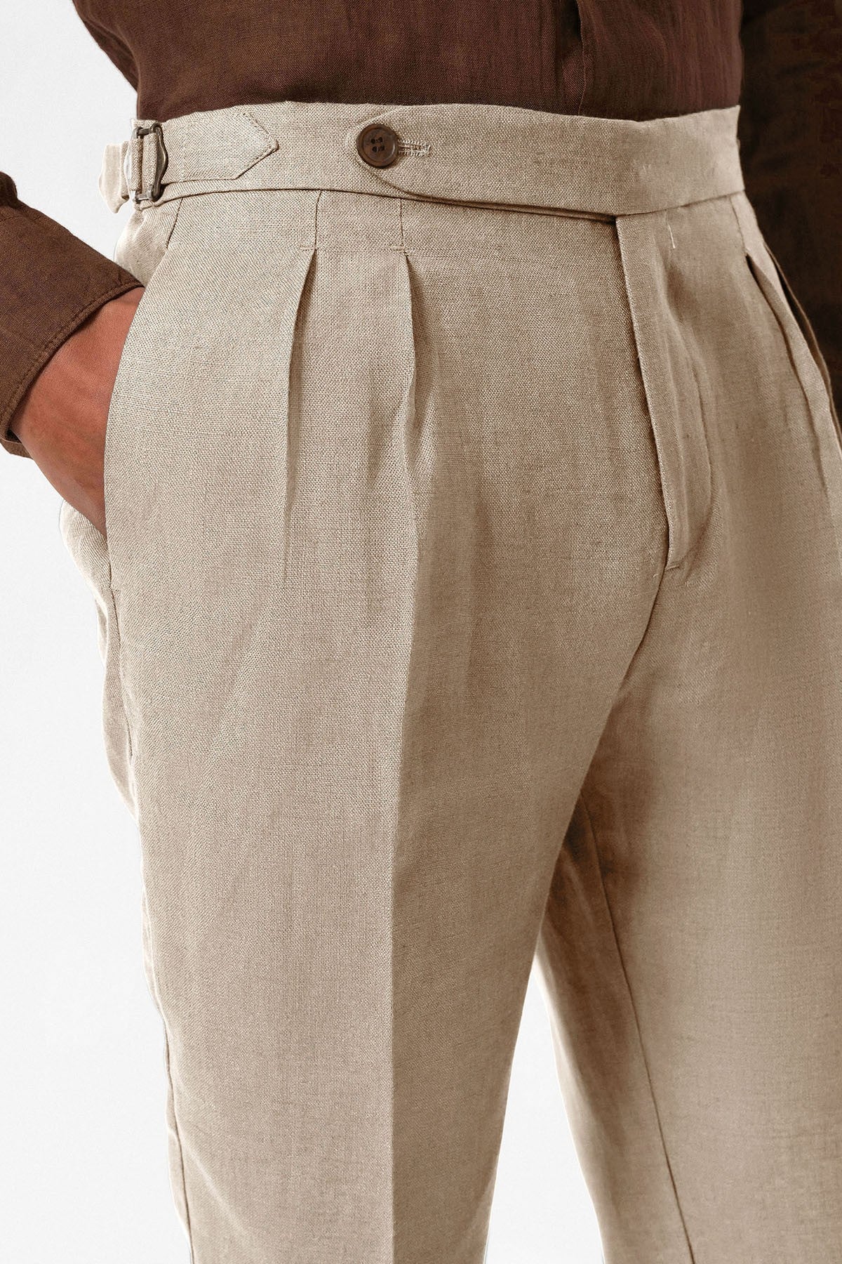 100% Linen High-Waisted Pleated Men's Pants