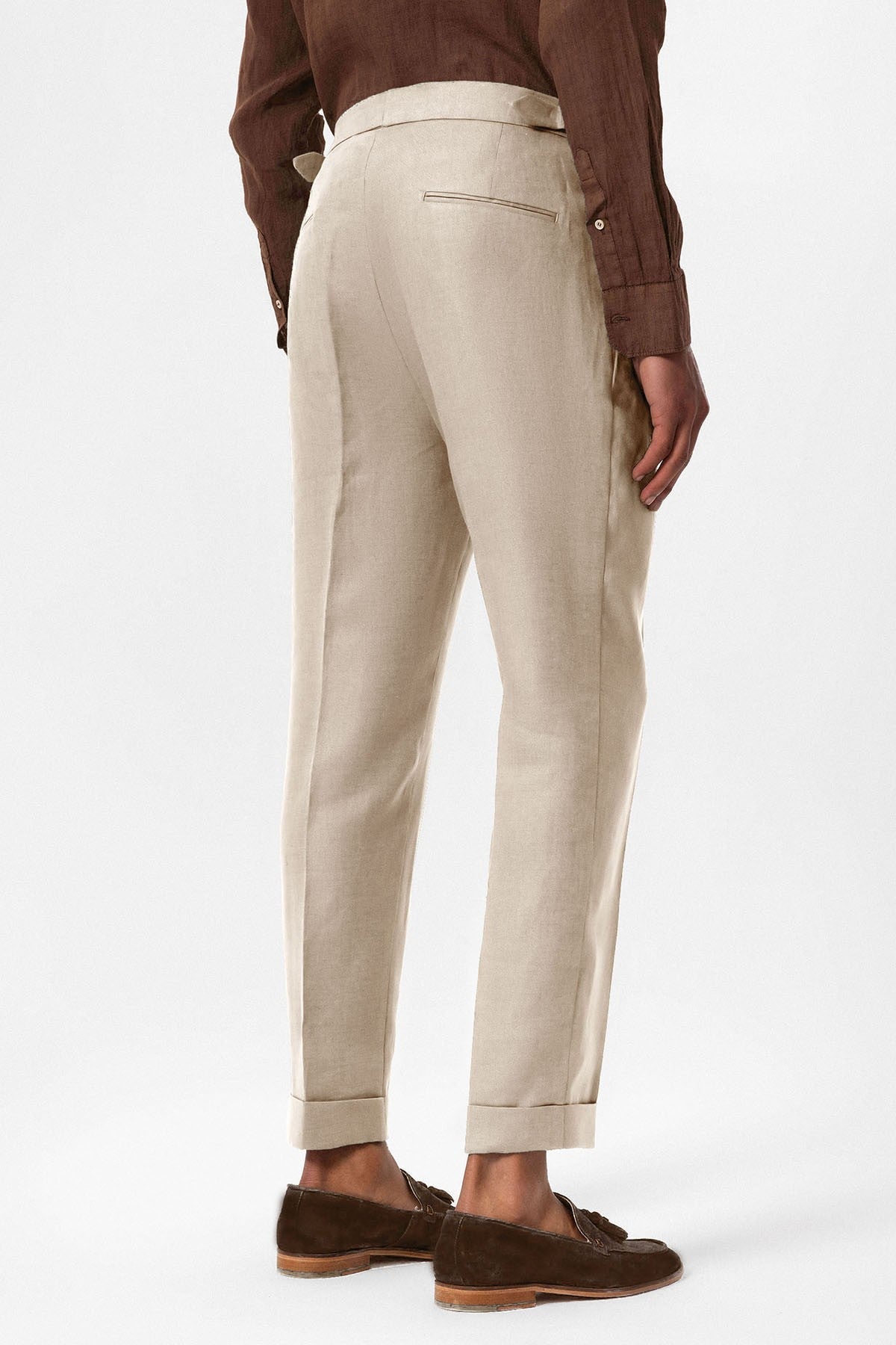100% Linen High-Waisted Pleated Men's Pants