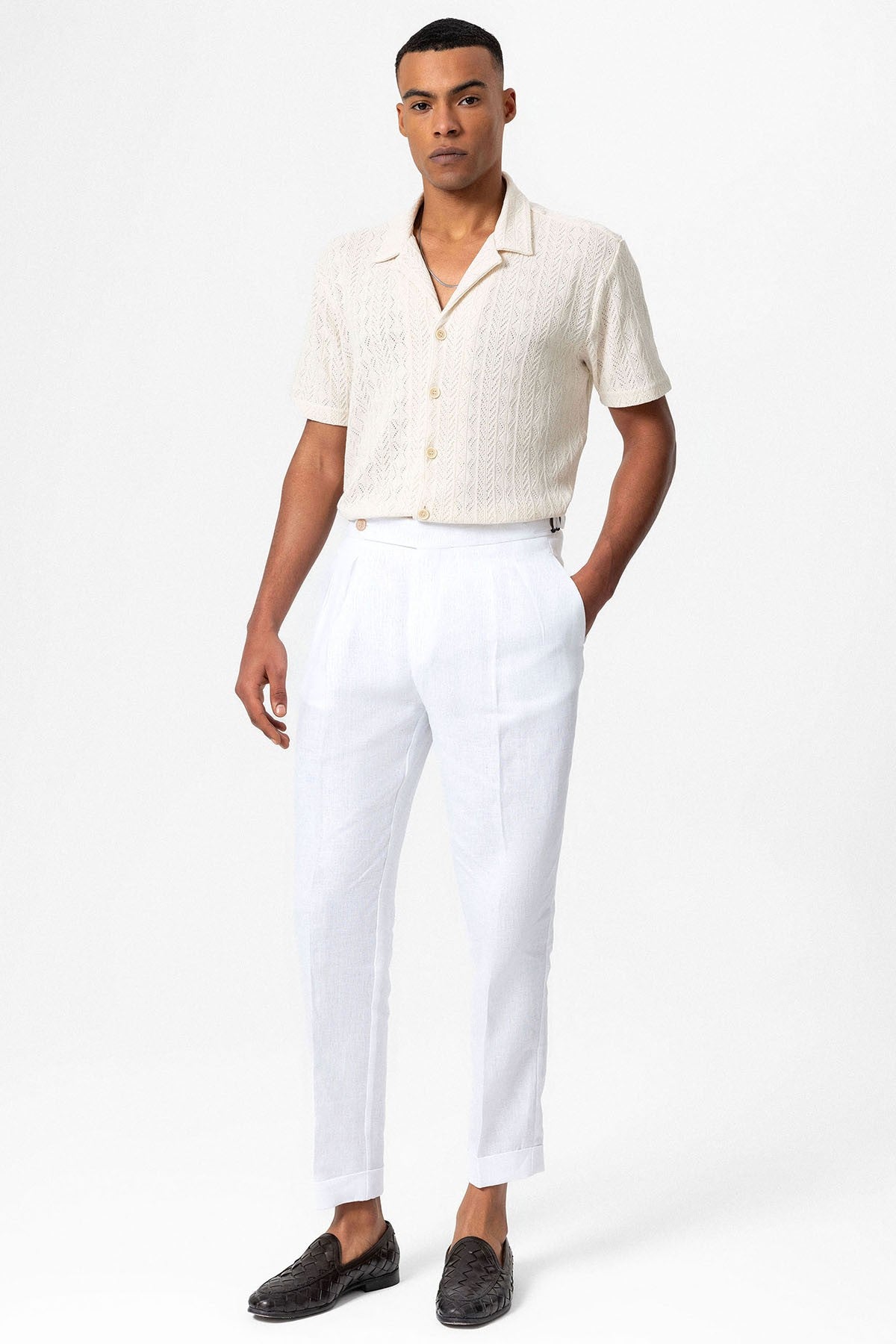 100% Linen High-Waisted Pleated Men's Pants