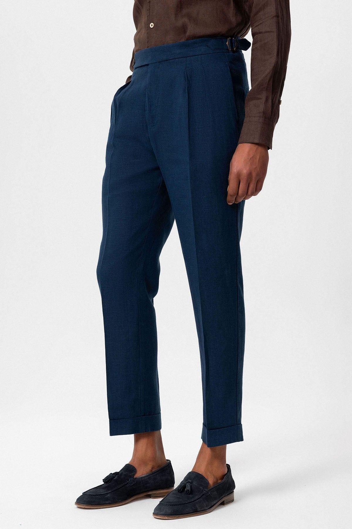 100% Linen High-Waisted Pleated Men's Pants