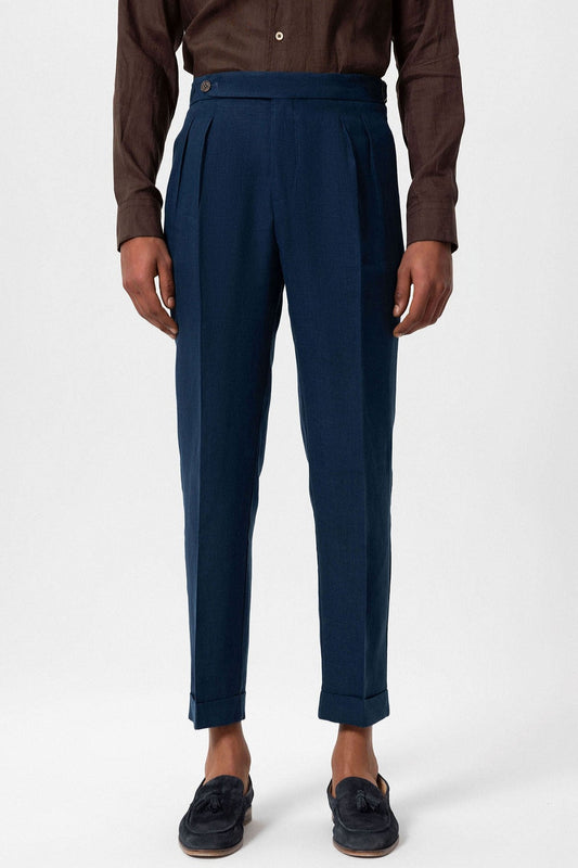100% Linen High-Waisted Pleated Men's Pants