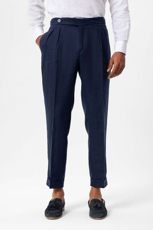 100% Linen High-Waisted Pleated Men's Pants