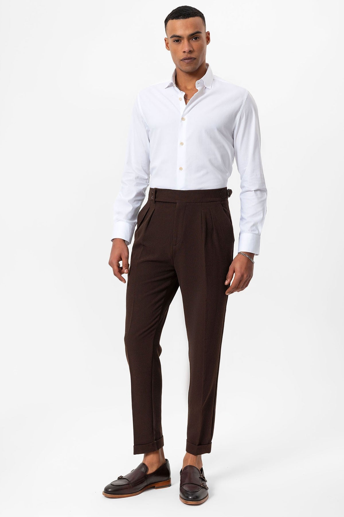 High-Waisted Pleated Textured Men's Pants