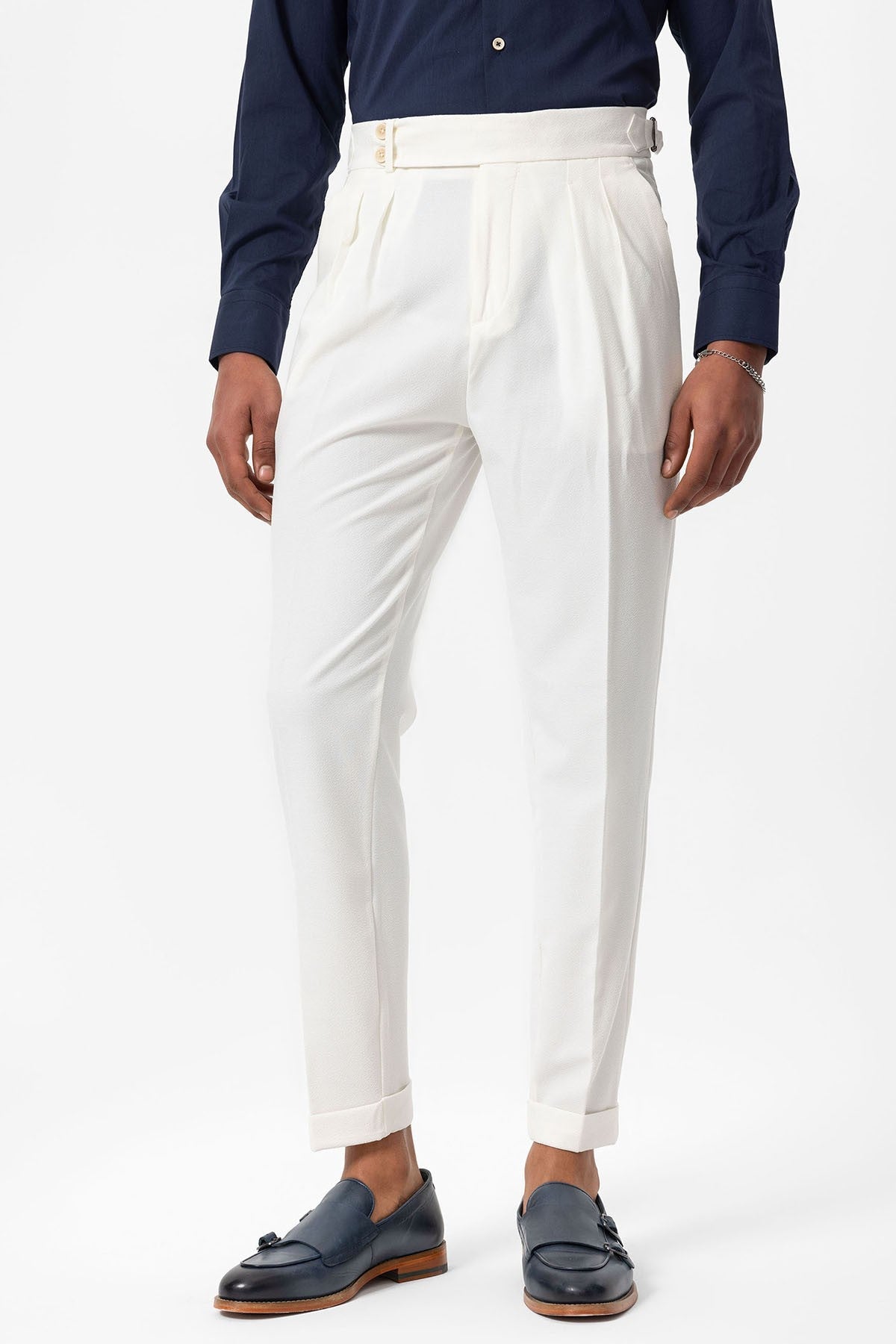 High-Waisted Pleated Textured Men's Pants