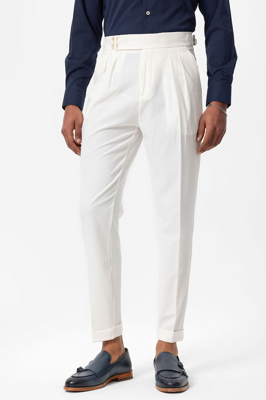 High-Waisted Pleated Textured Men's Pants