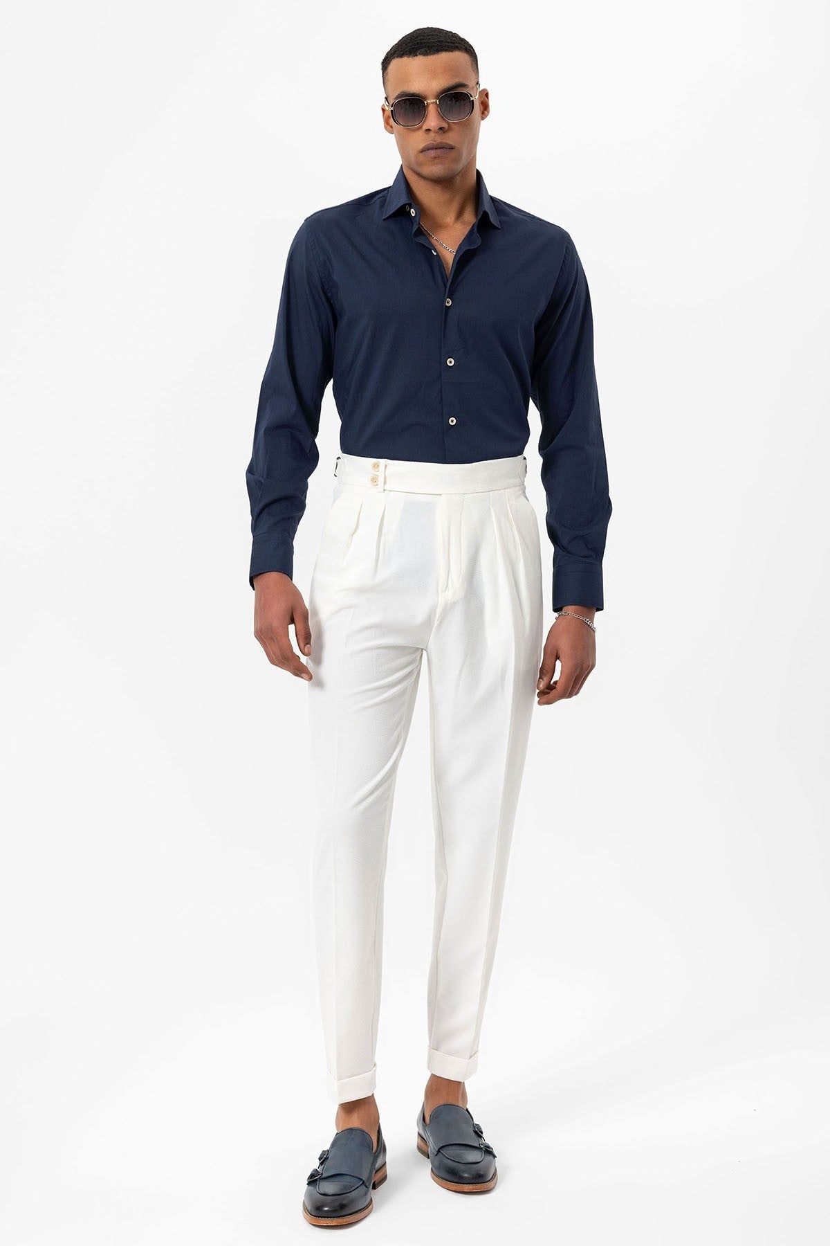 High-Waisted Pleated Textured Men's Pants