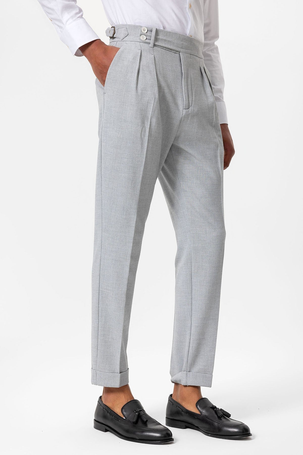 High-Waisted Pleated Textured Men's Pants