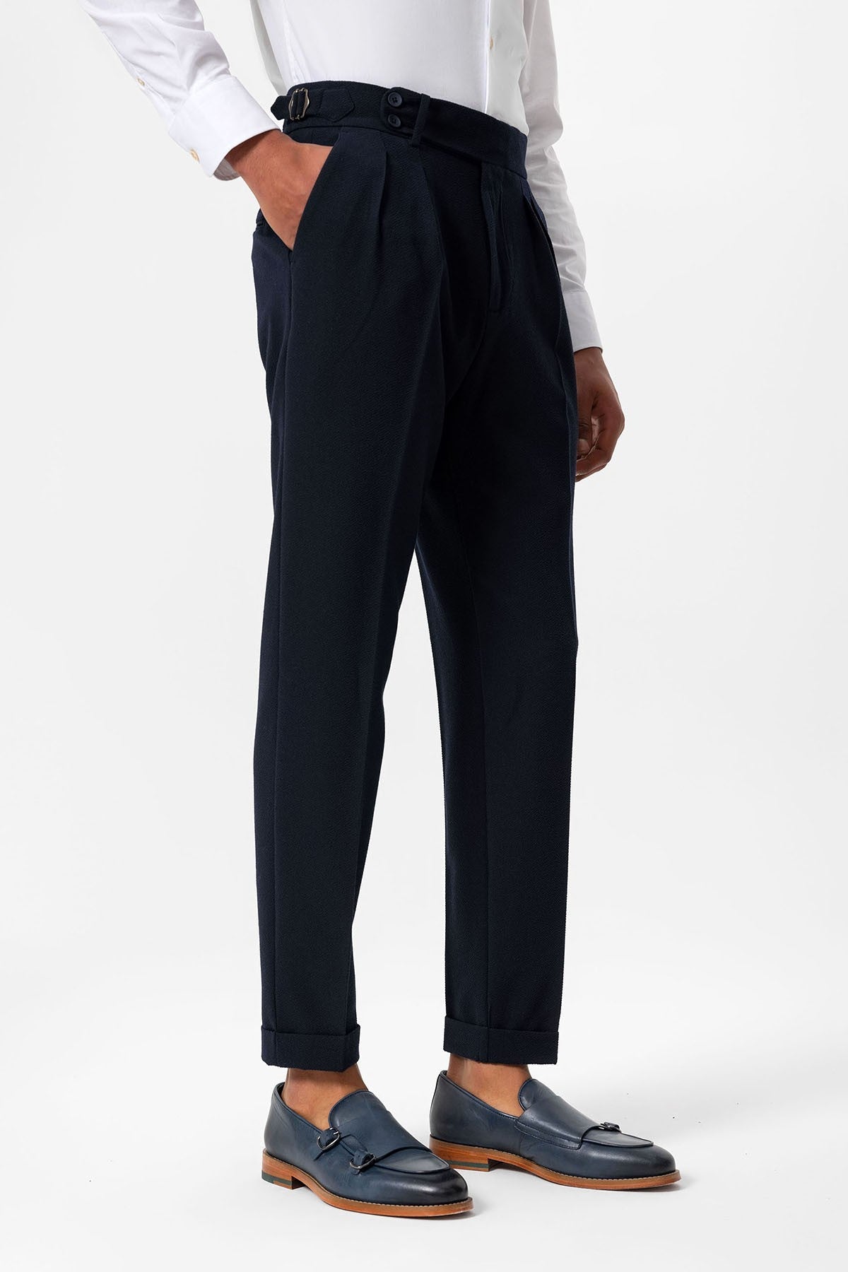 High-Waisted Pleated Textured Men's Pants
