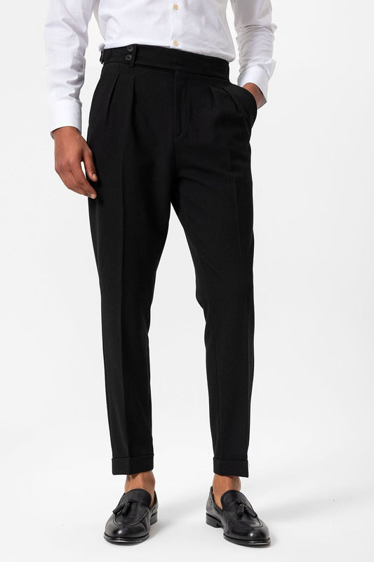 High-Waisted Pleated Textured Men's Pants