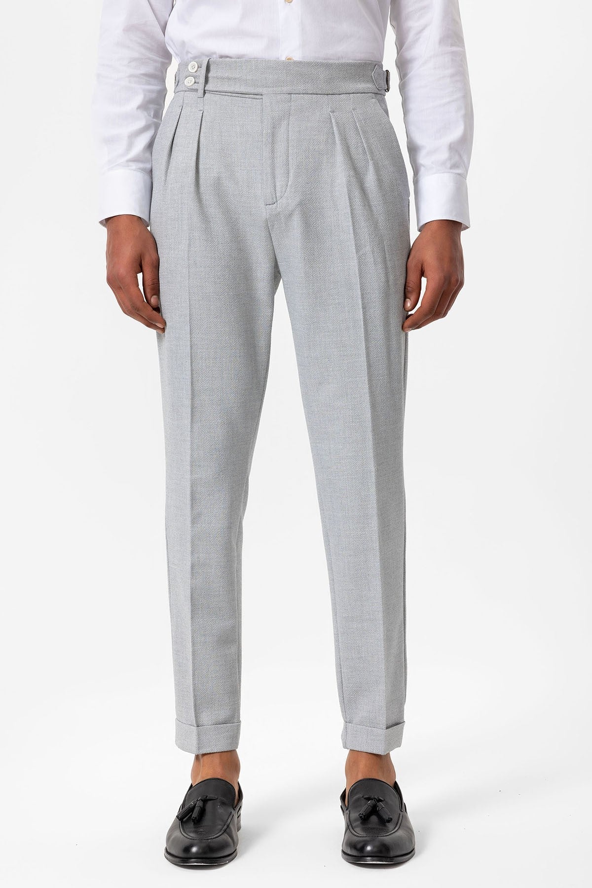 High-Waisted Pleated Textured Men's Pants