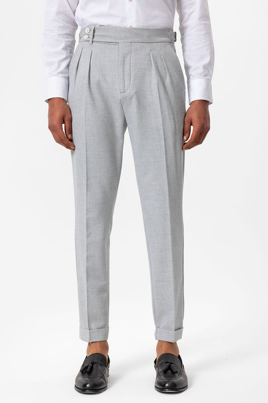 High-Waisted Pleated Textured Men's Pants