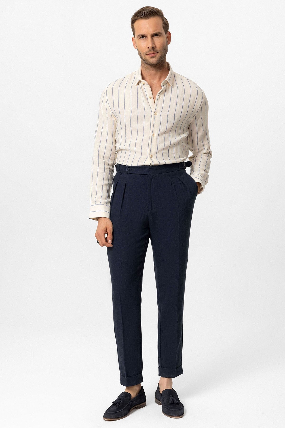Antioch High-Waisted Linen-Blend Double-Cuff Men's Pants