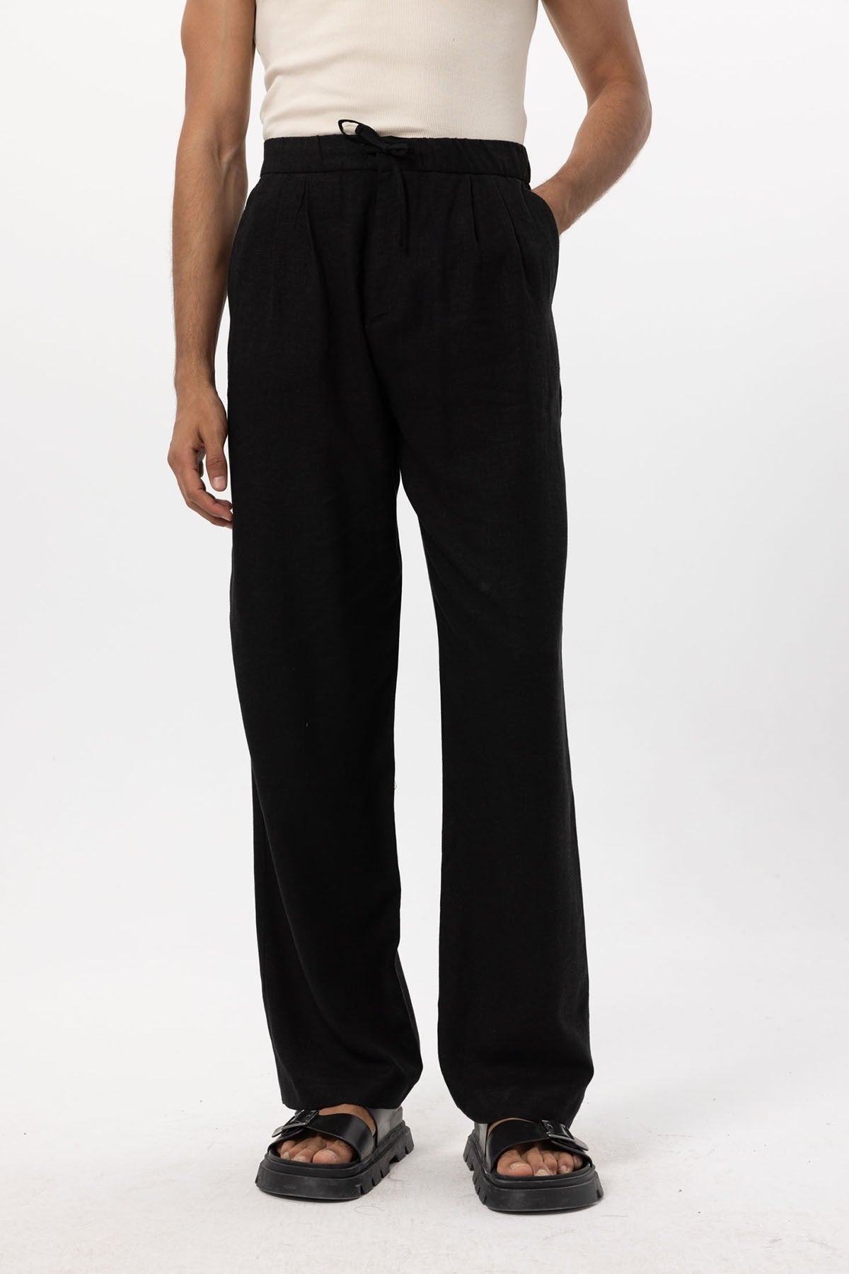 Antioch Belted Linen-Blend Baggy Men's Pants