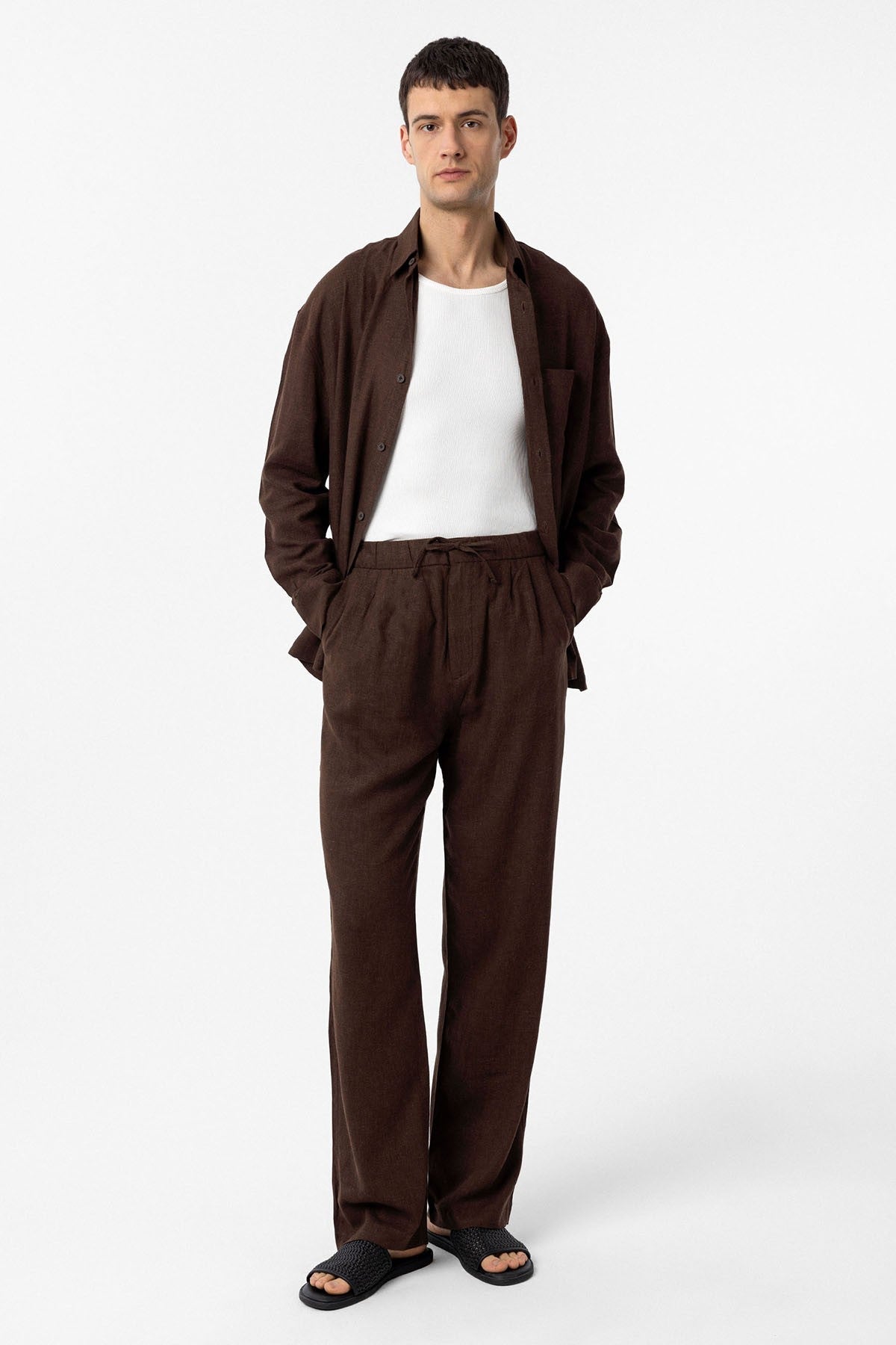 Antioch Belted Linen-Blend Baggy Men's Pants
