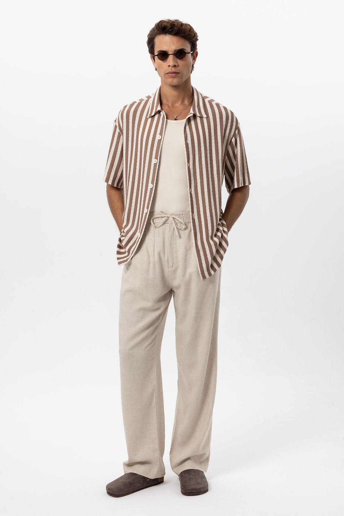 Antioch Belted Linen-Blend Baggy Men's Pants