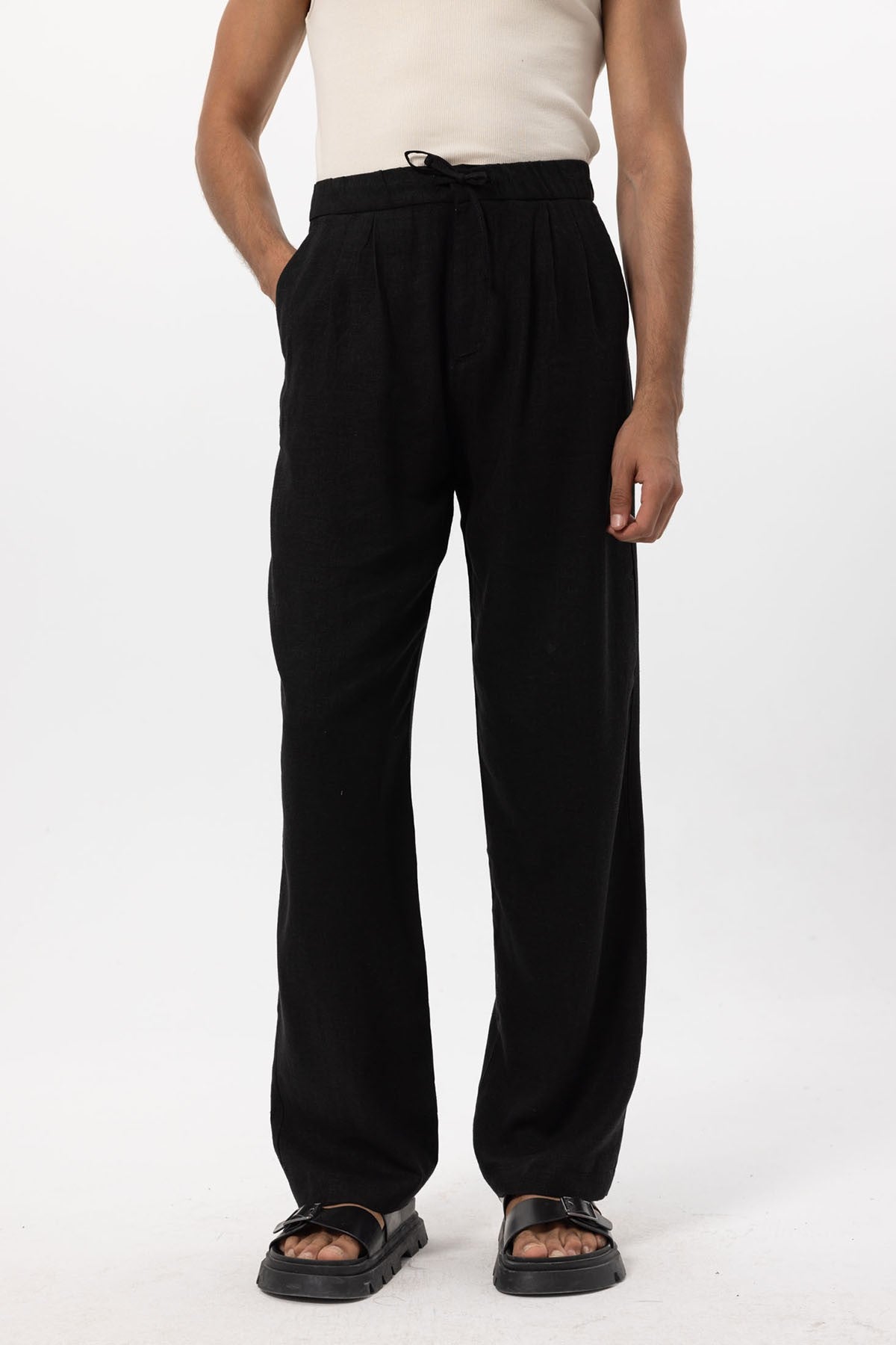 Antioch Belted Linen-Blend Baggy Men's Pants