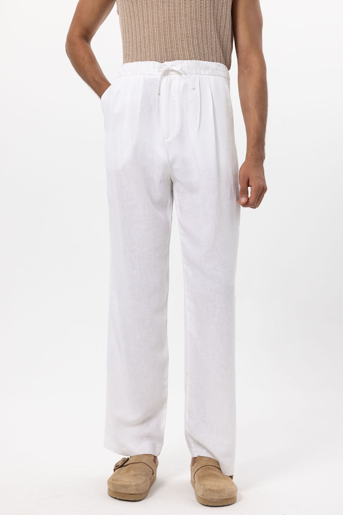 Antioch Belted Linen-Blend Baggy Men's Pants