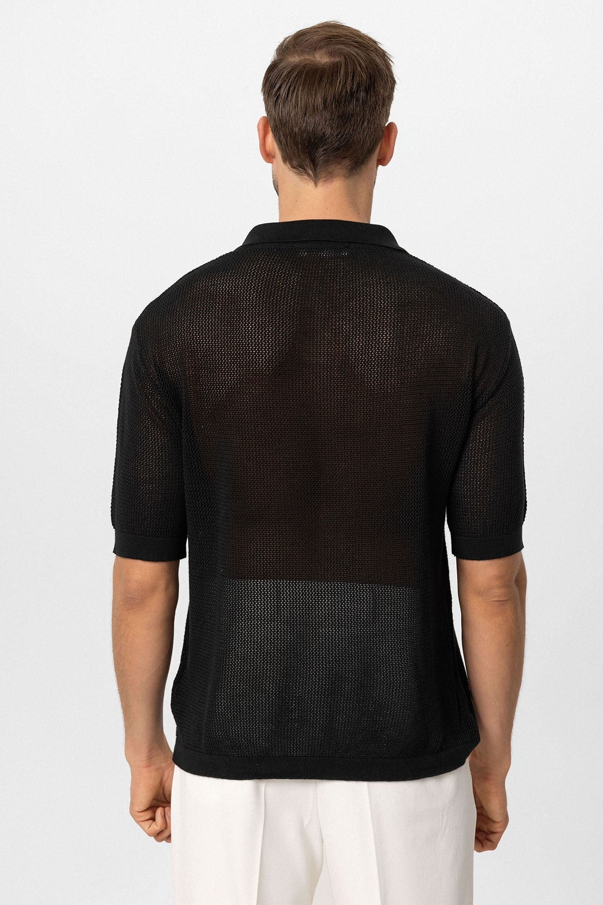 Men's Polo-Neck Openwork T-Shirt