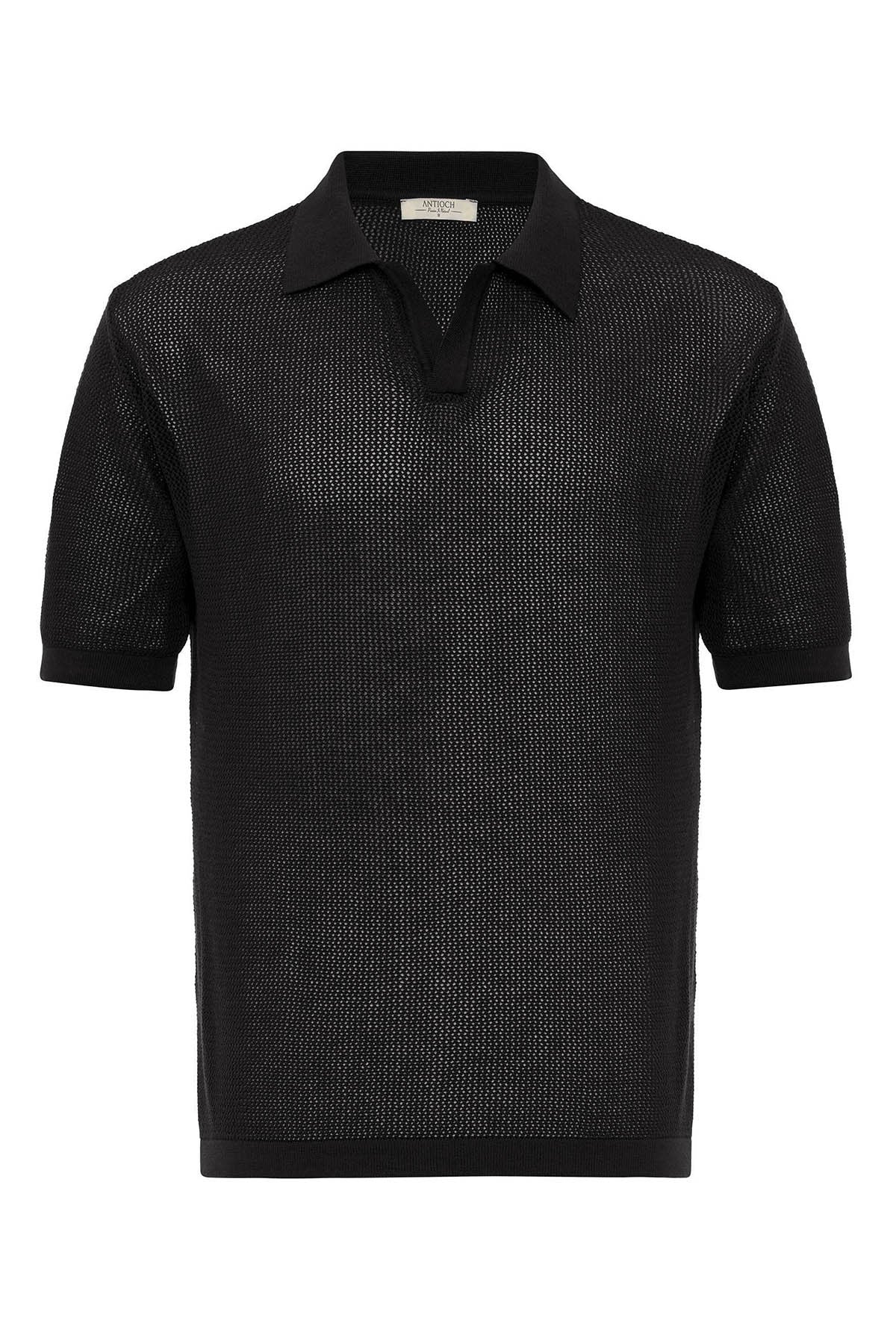 Men's Polo-Neck Openwork T-Shirt