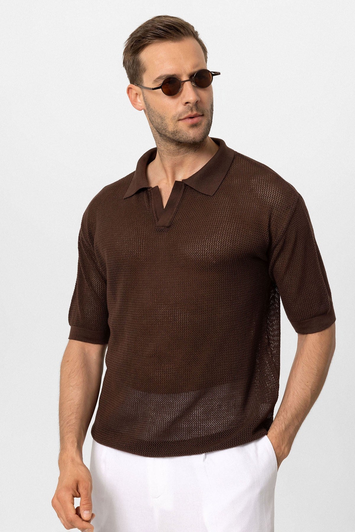 Men's Polo-Neck Openwork T-Shirt