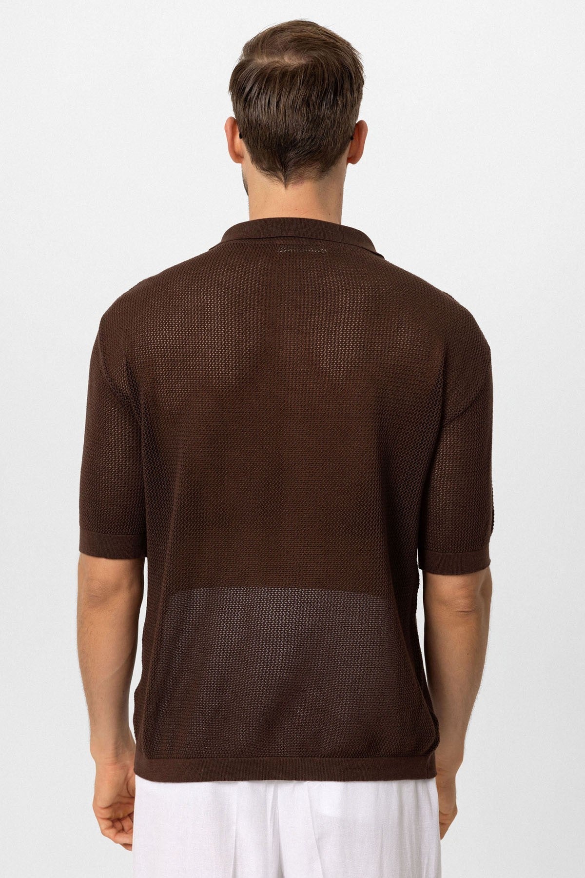 Men's Polo-Neck Openwork T-Shirt