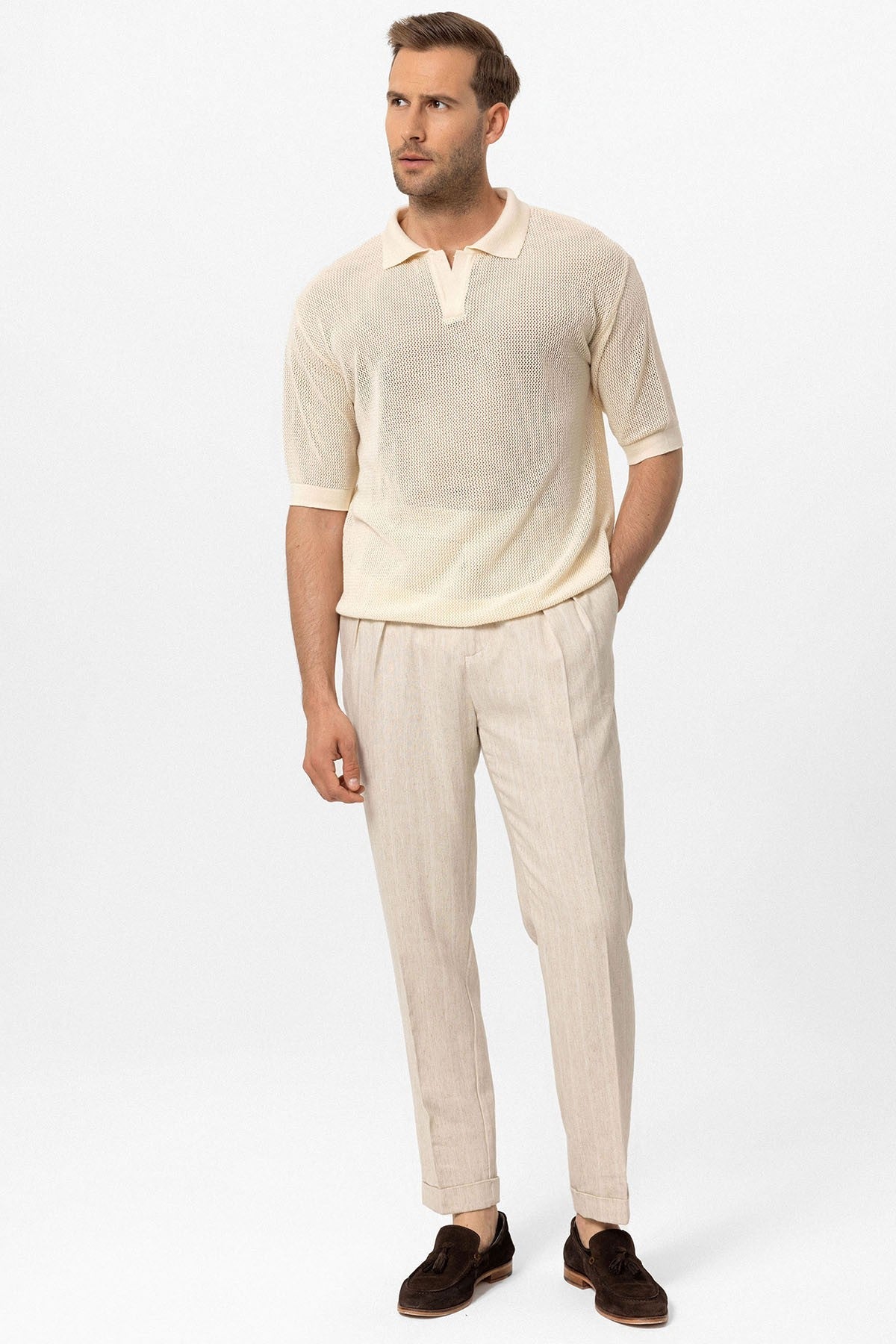 Men's Polo-Neck Openwork T-Shirt