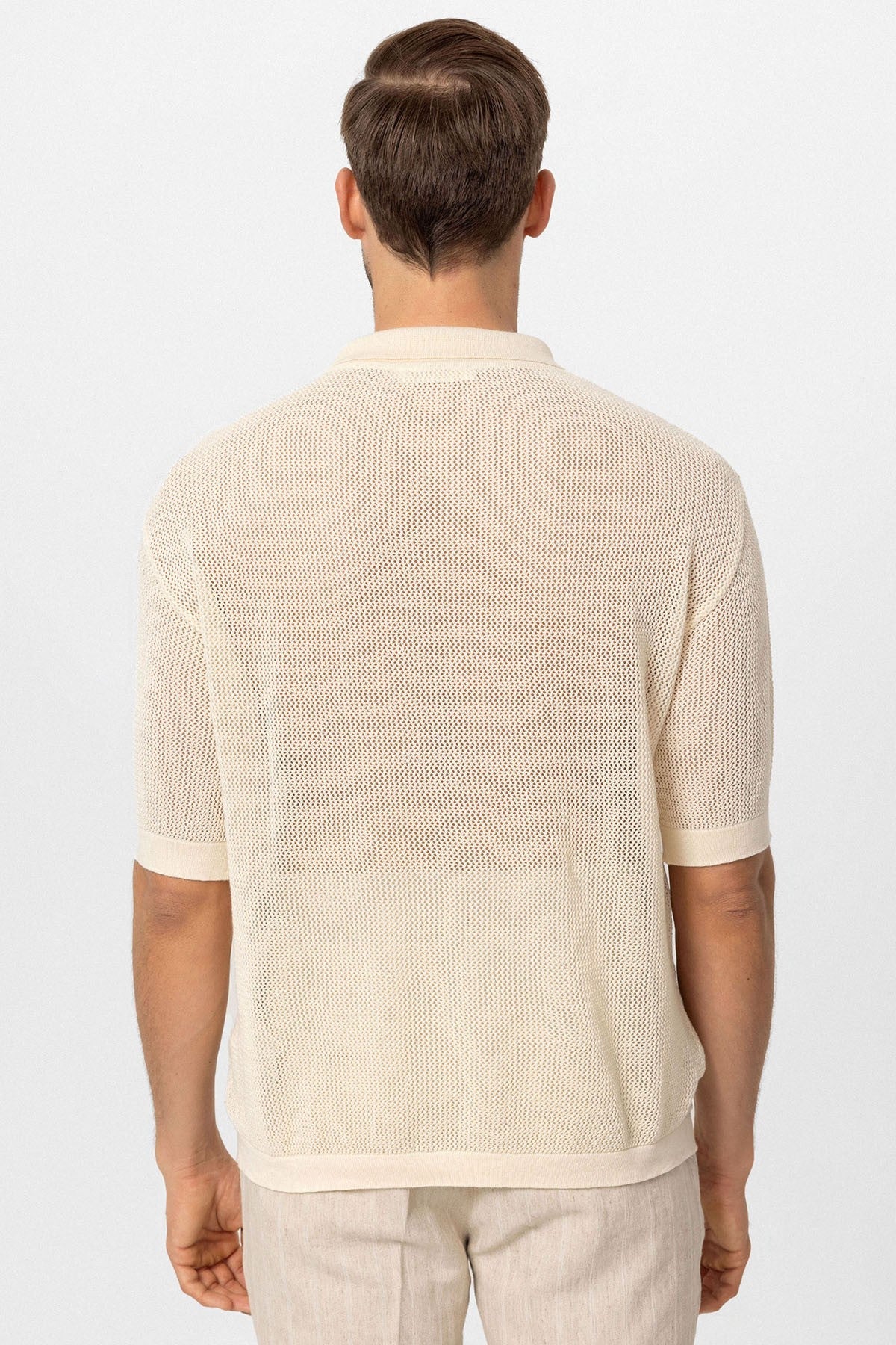 Men's Polo-Neck Openwork T-Shirt