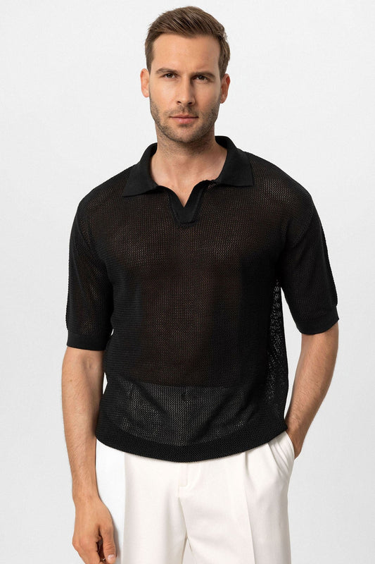 Men's Polo-Neck Openwork T-Shirt