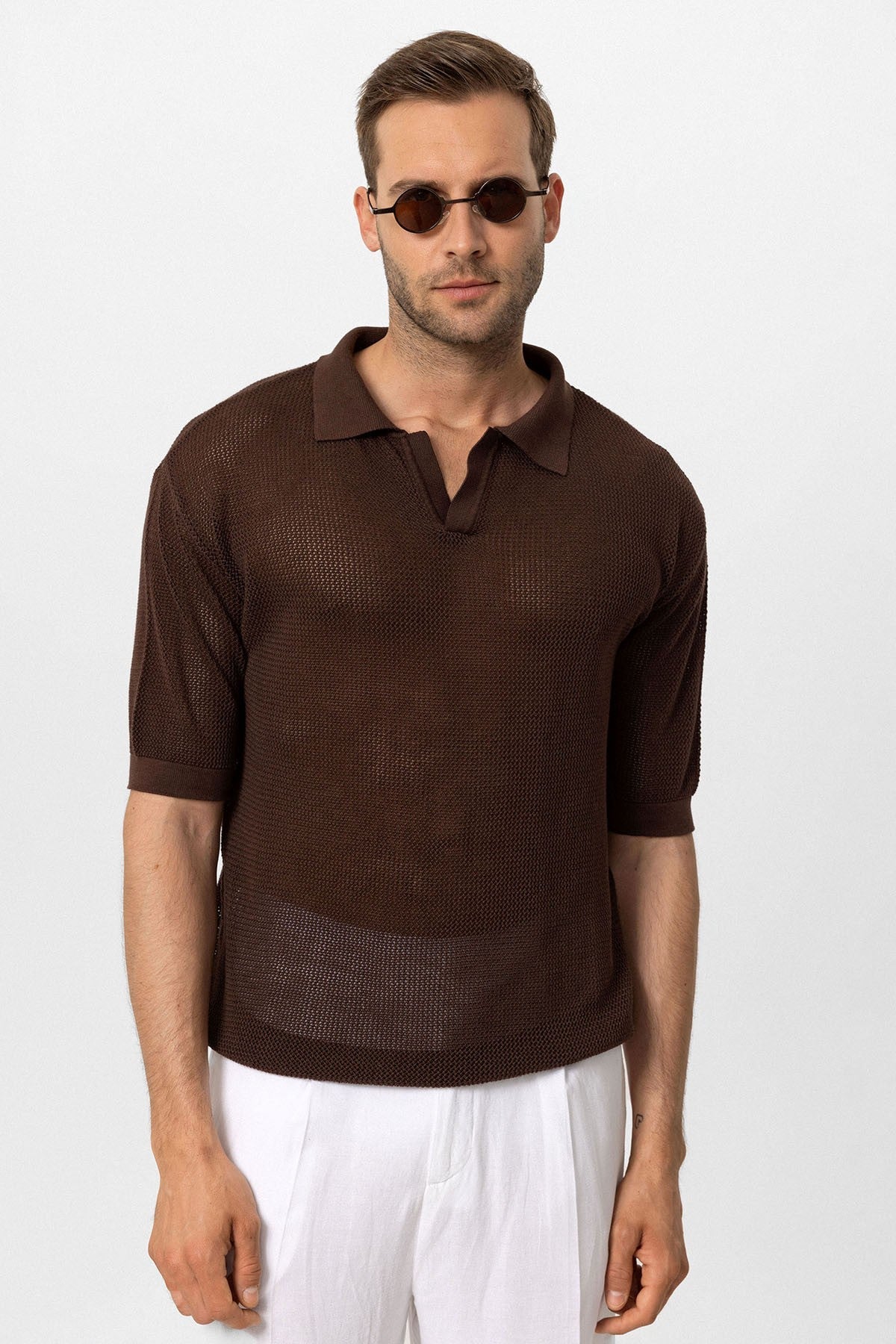 Men's Polo-Neck Openwork T-Shirt