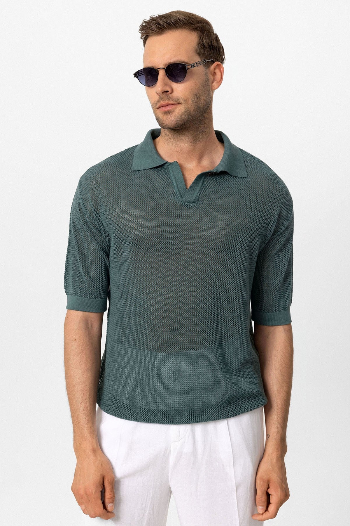 Men's Polo-Neck Openwork T-Shirt