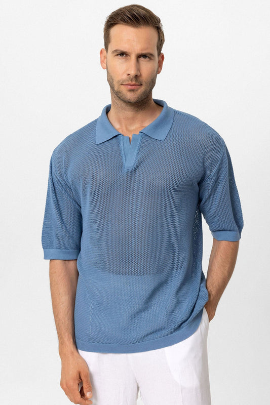 Men's Polo-Neck Openwork T-Shirt
